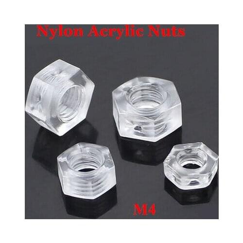 100pcs M4 Nylon Hex Acrylic Nuts Hexagon PC Transparent Nut