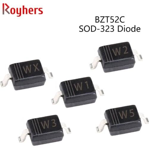 100Pcs SMD Zener Diode BZT52C9V1S WE BZT52C10S WF BZT52C3V0S W2 BZT52C3V9S W5 BZT52C4V7S W7 BZT52C6V8S WB BZT52C7V5S WC SOD-323