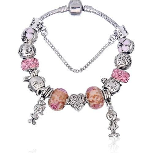 20120 Fashion popular jewelry Fits DIY Bracelet For Women With Pink Crystal Murano Charm Beads DIY Jewelry
