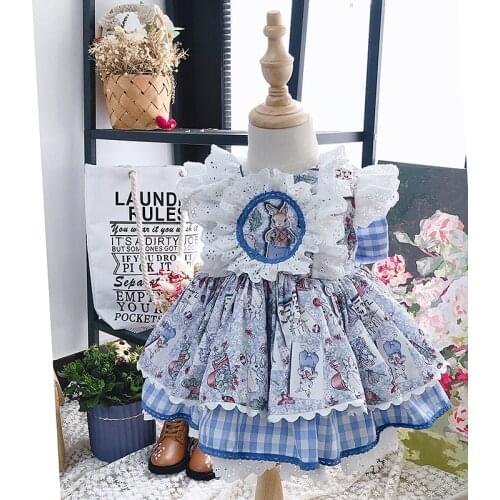 3PCS Chris Baby GIrl Blue Rabbit Turkey Vintage Spanish Lolita Princess Ball Princess Gown Dress for Girl Easter Birthday Party