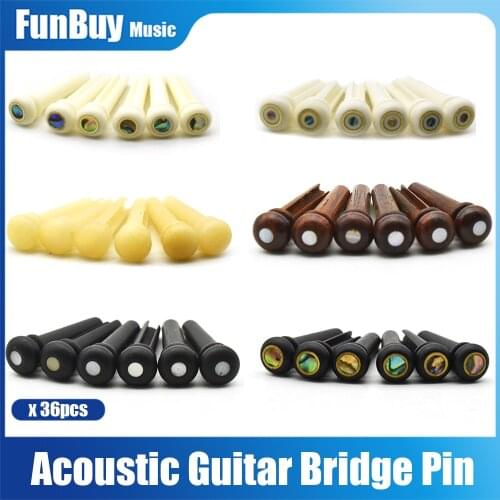 36pcs Ebony Cattle Bone Tailpiece Endpin with Abalone Dot Brass Circle Real Bone Guitar Bridge Pin for Acoustic Guitar