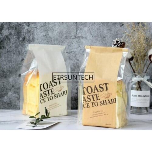 500pcs Kraft Paper Clear Window Bread Packing Bag Toast Bag Baking Takeaway Food Package Cake Bag Party Iron Wire Self Seal