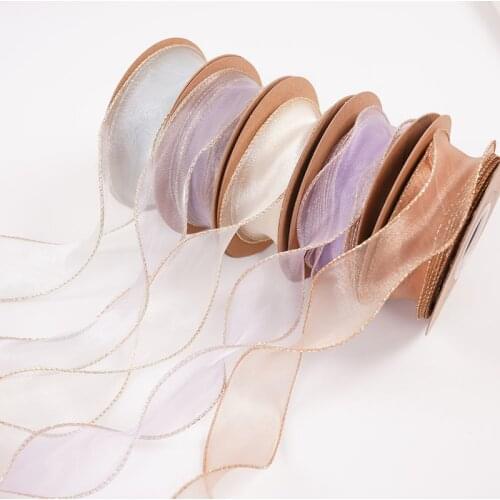 9Meters 40MM Wave Gold Edge Organza Ribbon for Hair Bows/ Gift Packaging DIY Handmade Materials Wedding Party Christmas Decor