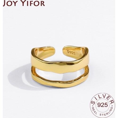925 Sterling Silver Rings for Women Double Lines Vintage Wedding Trendy Jewelry Large Adjustable Antique Rings Anillos