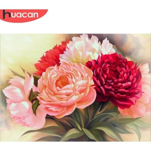 HUACAN Full Square/Round Diamond Painting Peony Flowers Embroidery Cross Stitch Kits Handmade Gift Home Decoration