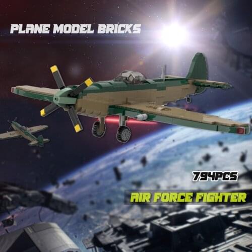 Kids Gift Military Second World War Air Force Fighter MOC Building Blocks Spitfire Combat Aircraft The Plane Model Bricks