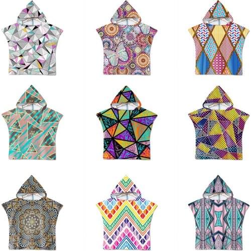 New Mandala Printing Children Hooded Swimming Bath Towel Geometry Pattern Beach Towel Boys Girls Kids Quick Dry Changing Robe