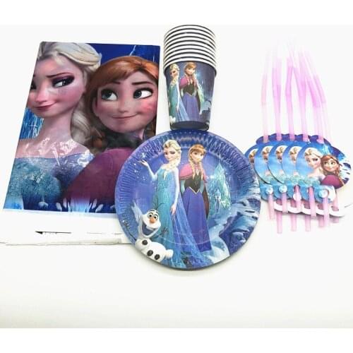 Disney Frozen Theme 31pcs/lot Paper Cup+Plate+Straw Disposable Tableware Kids Girl Birthday Party Decoration Tablecloth Supplies