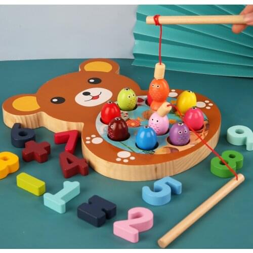 Preschool Wooden Montessori Toys Magnetic Fishing Game Animal Digital Cognition Puzzle Baby Early Educational Toys For Children