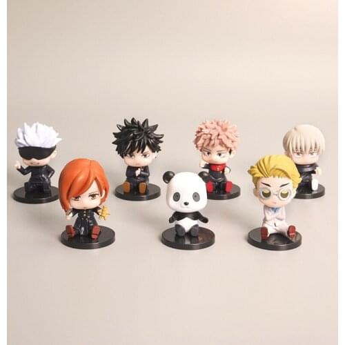 FigureCrazy 7 Pcs/Set Jujutsu Kaisen Cute Sit Gojo Satoru Ryomen Sukuna Yuji Itadori Nobara Kugisaki PVC Action Figure Model