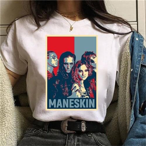 Maneskin T Shirt Fashion Women Casual O-Neck Hip Hop White Cotton T-Shirt Female Harajuku Kawaii Top Tee Shirt Vintage Tshirt