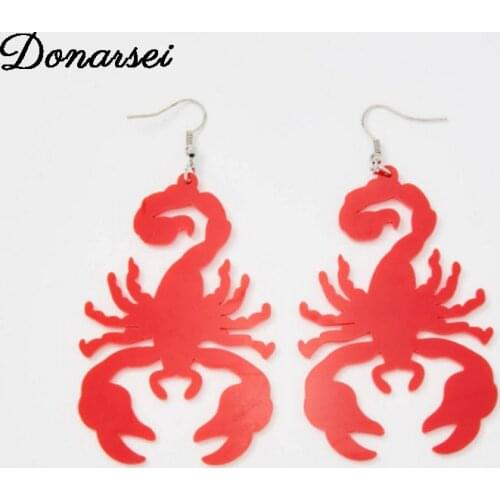 Donarsei Personality Red Color Scorpion King Acrylic Drop Earrings For Women Rock Animal Dangle Earrings Party