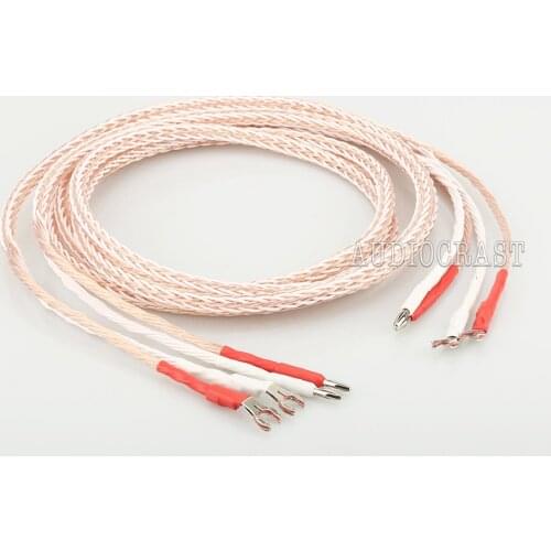 Pair HiFi 8TC Speaker Cable with banana to spade plug Audiophile speaker wire