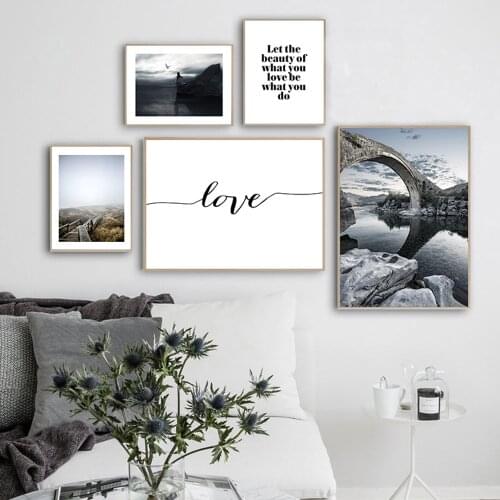 Love Quotes Bridge Landscape Picture Nature Scenery Scandinavian Poster Nordic Style Print Wall Art Canvas Painting Home Decor