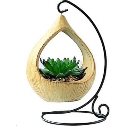 Creative Iron Frame Ceramic Hanging Basket Flower Pot Succulents Plant Pots Home Micro Landscape Ornaments Garden Accessories