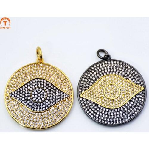 ASA&TESS Large CZ Evil Eye Focal Pendant Micro Pave CZ Evil Eye Pendant Cubic Zirconia Black/Gold color charm findings