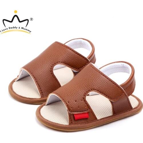 Summer Baby Boy Sandals Solid Color Soft PU Leather Anti-slip Soled Infant Toddler Baby Sandals Breathable Cotton Baby Shoes