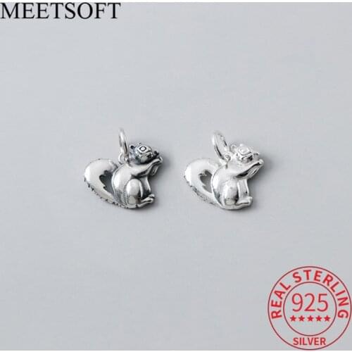 MEETSOFT Retro 925 Sterling Silver Cute Squirrel Animals Charms of DIY Handmade Jewelry Necklace Deocration Bracelet Accessory