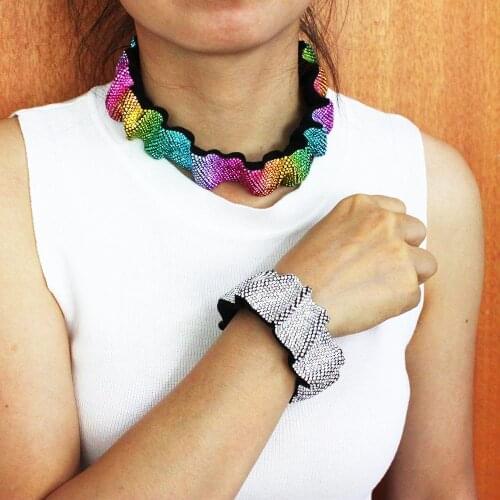 D&D Fashion Many Row Rhinestone Women Hip Hop Necklace Rap Singer Necklace Ice Tennis Chain Necklace Shiny Women Necklace Gift