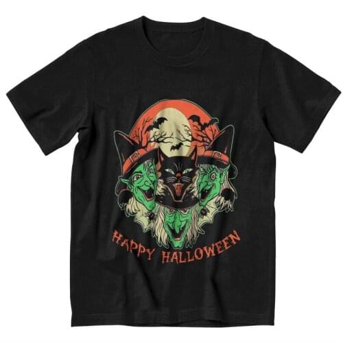 Mens Halloween Witches T-Shirt Harajuku Bat Cat Witch Tshirt Short Sleeve Cool T Shirt Homme Cotton Tee Gift