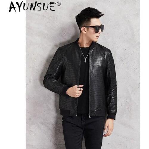 AYUNSUE Sping 100% Genuine Sheepskin Leather Jacket Men Autumn 2021 Black Thin Real Leather Coat Casual Jaqueta Masculina Gxy263
