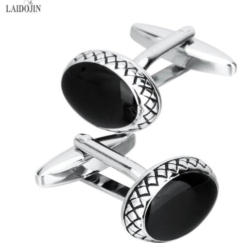 LAIDOJIN Oval black Drop Oil metal Cufflinks For Mens High Quality French Shirt Business Enamel Cuff links Wedding Jewelry Gifts