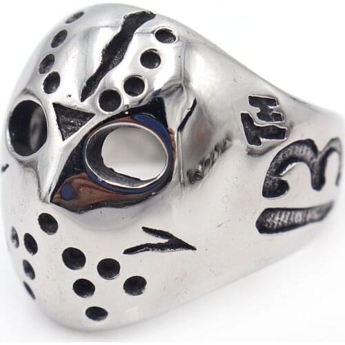 AsJerlys Vintage Mens Titanium Steel Ring 2021 Fashion 316L Stainless Steel Mask Man Punk Rings Dropshipping Big Size #7-#15