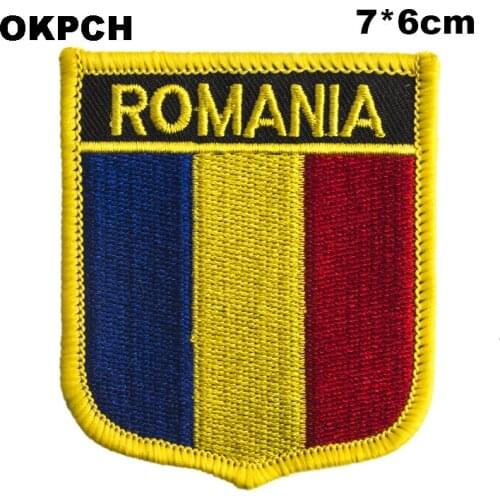 Romania Shield Shape Iron-on Flag Patch Embroidered Saw on Badges Patches for Clothing PT0109-S