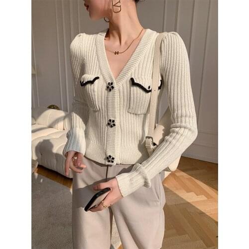 2021 spring new pit stripe richson sweater womens soft love warm world V-neck cardigan autumn winter sweater women