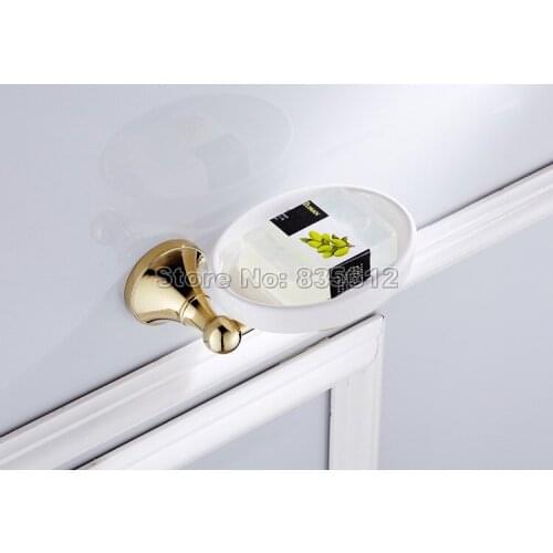 New Arrivals Gold Color Brass Wall Mounted Bathroom Ceramic Cup Soap Dish Holder Wba878