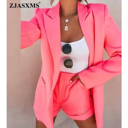 New Autumn Lapel Cardigan Suit Shorts Suit Women Fashion Solid Color Pocket Two-Piece Suit Spring Elegant Office Csual Lady Suit