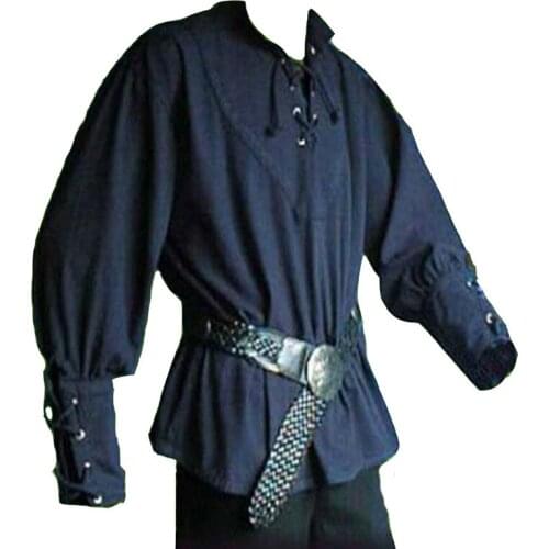 Long Sleeves for Adult Men Plus Size Men Medieval Costume Shirt Grooms Pirate Reenactment Knights Renaissance Bandage Tops
