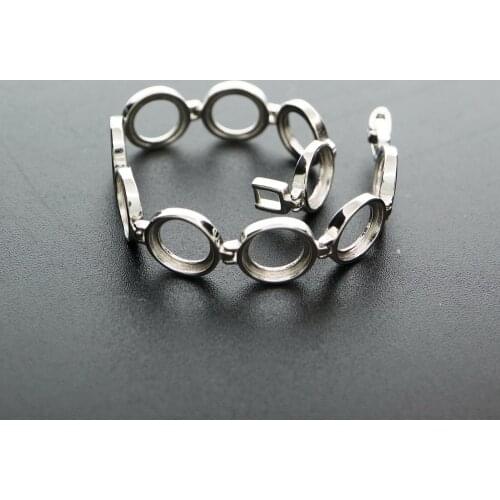 Oval and Round Bezel Solid 925 Sterling Silver Bracelet Settings DIY Supplies 1900212
