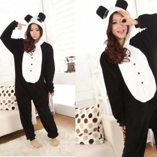Adult Unisex Pajamas New Chinese Mascot Panda Fashion Fresh Fleece Animal Pajamas Halloween Costumes Sleepwear For Men Women