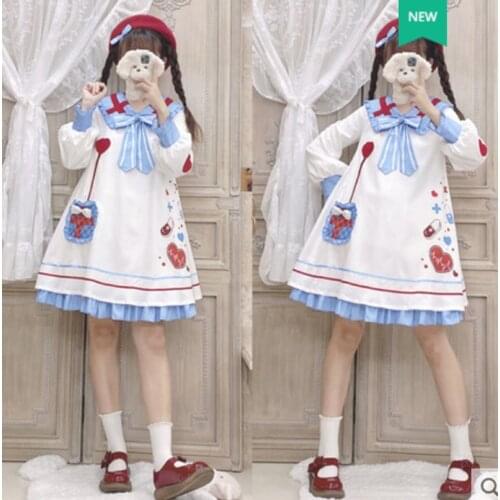 Palace princess sweet lolita dress retro sailor collar falbala high waist victorian dress kawaii girl gothic lolita op loli cos