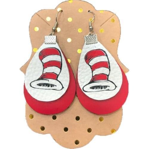 Stock Dr. Seuss Faux Leather Earrings Two layers Handmade bulk order wholesale