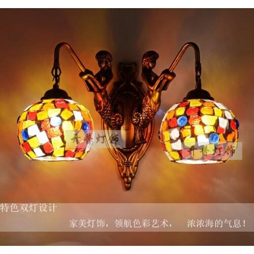 Mediterranean Tiffany Mermaid Wall Lamp AC 110/220V E27 Wall Lamps for Home Corridor Bedroom