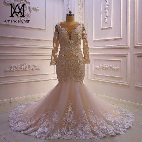Vestidos de novia 2020 Long Sleeve Lace Appliqued Mermaid Wedding Dress