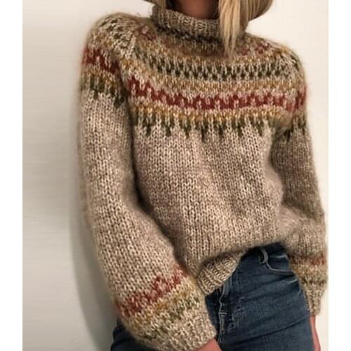 Vintage National Fall Winter Turtleneck Sweaters Women Loose Oversized Casual Plus Size 5XL Long Sleeve Knitted Pullovers Female