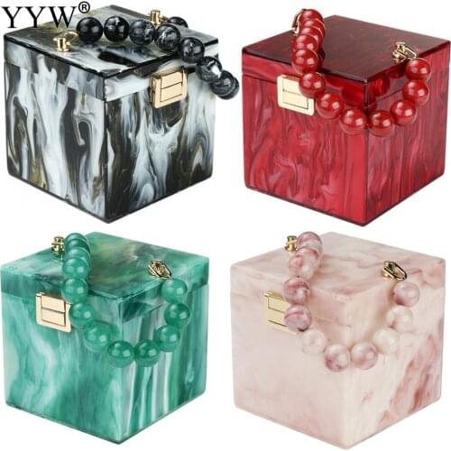 Women Acrylic Fashion Small Box Marble Texture Women Luxury Party Handbags Purses And Handbags Vintage Ladies Beaded Tote Bag