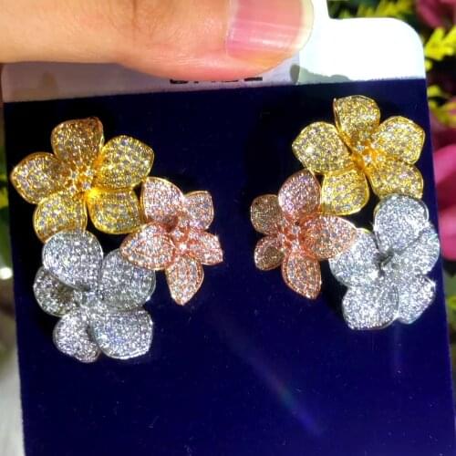 Brand HOT Wedding Engagement Jewelry Bloom Flowers Earrings Cubic Zirconia for Women Actor Dancer Stage Performance Dance Party