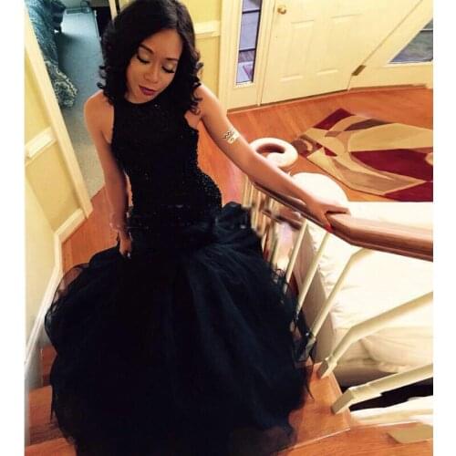 Modern Black mermaid Prom Dresses Long 2019 Sleeveless Lace Appliques Beaded Evening Party Gowns Caftan Vestido De Baile Longue