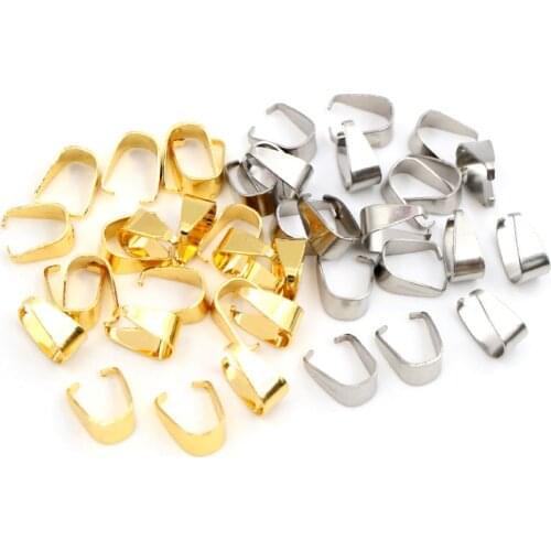 100pcs Stainless Steel Gold Plated Pendant Pinch Bail Clasps Necklace Hooks Clips Connector For DIY Jewelry Making Findings