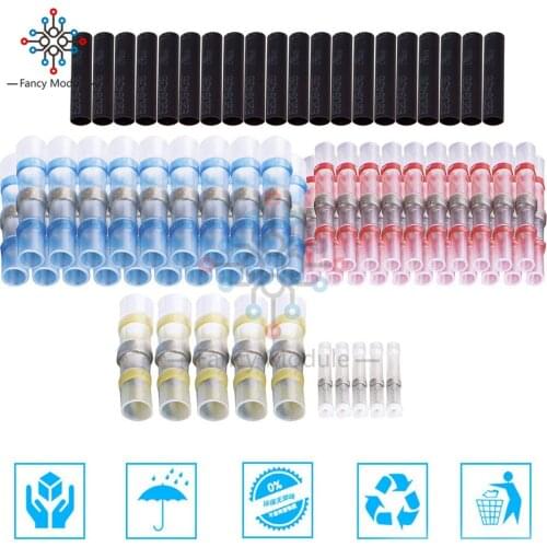 100PCS Solder Seal Wire Connector Solder Sleeve Kit Heat Shrink Butt Terminals Insulated Waterproof Automotive Copper Connectors