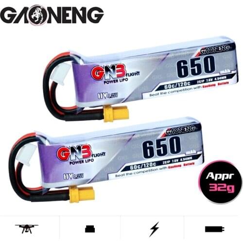 2PCS Gaoneng GNB For Emax Tinyhawk Kingkong LDARC TINY Whoop BetaFPV Drone 2S HV Lipo battery 650mAh 60C/120C With XT30 Plug