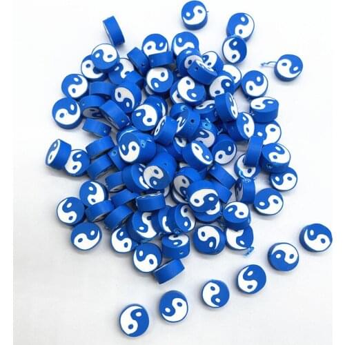 30pcs10mm Blue Tai Chi Design Polymer Clay Spacer Loose Beads for Jewelry Making DIY Bracelet Accessories