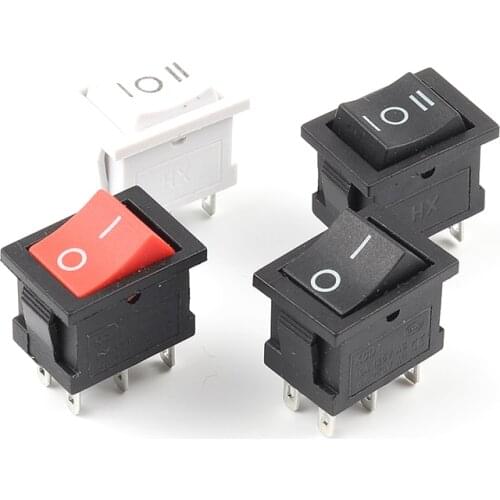 5 PCS KCD2 ON-OFF-ON ON-ON Power Switch Boat 6Pin 21X15mm DPDT Black White Push Button rocker Switch 6A/250VAC 10A/125VAC