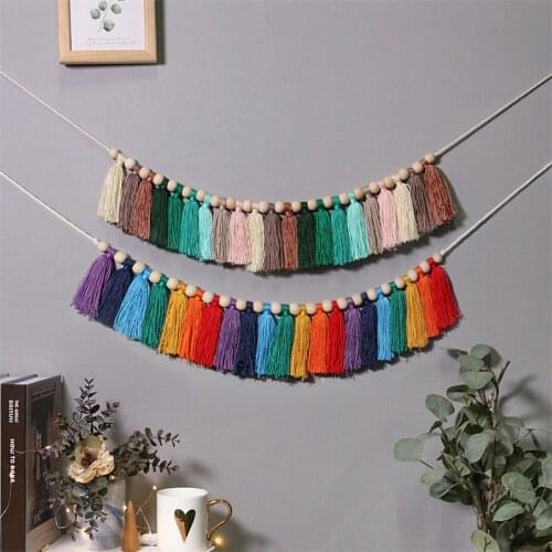 Bohemian Rainbow Tassel Garlands Kids Room Wall Hanging Decoration Nursery Woven Knitted Decor Props For Home Tent Ornament Gift