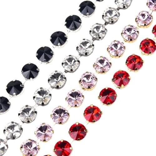 Handmade Rhinestone Chain,1 Yard/Lots 12Mm Color Round Crystal Diamond Flower Silver/Gold Base Shiny Glitter Sew On Stone Trims
