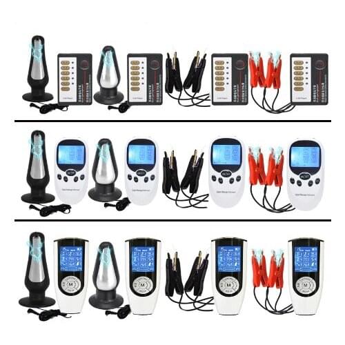 Electric Shock Pulse Anal Vaginal Plug Dildo Butt Plug Electro Stimulation Nipple Clamps Labia Clips SM Women Orgasm Sex Toy Kit